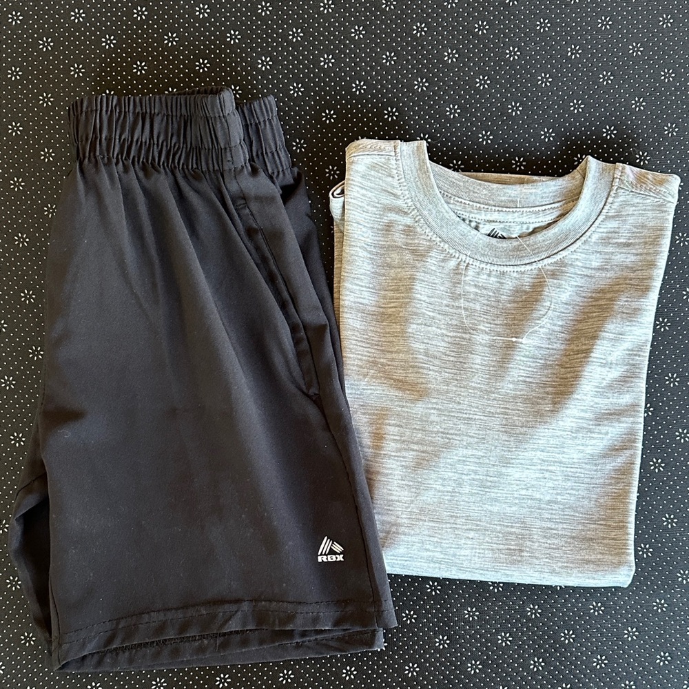 RBX Black Athletic Shorts with Heather Gray Tee